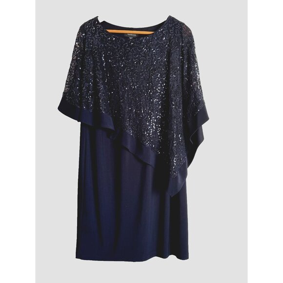 R&M Women’s Sequined Lace Cape Dress Size 16 Blue MOB Evening Holiday Glam - Picture 3 of 11
